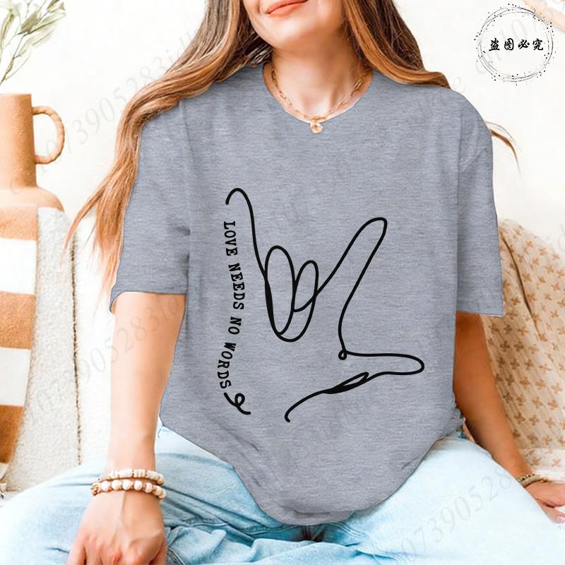 Autism Awareness Women Top Love Needs No Words Puzzle Graphic Tshirts O Neck Short Sleeve Summer Oversized FeUnisex Clothes