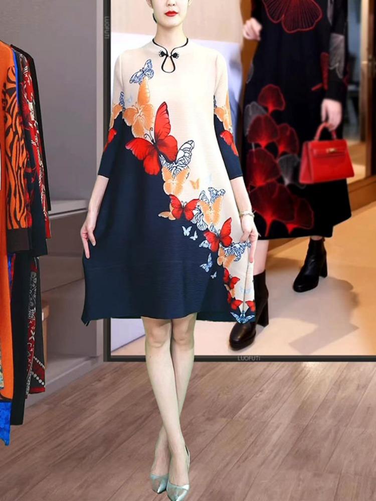 Весеннее модное новое модное плиссированное темпераментное платье с принтом — фото 3