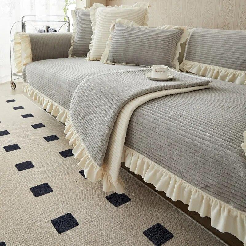 

Осень и зима однотонная ультрамягкая плюшевая юбка в виде листьев лотоса диванная подушка в корейском стиле маленькая свежая противоскользящая 70x70cm