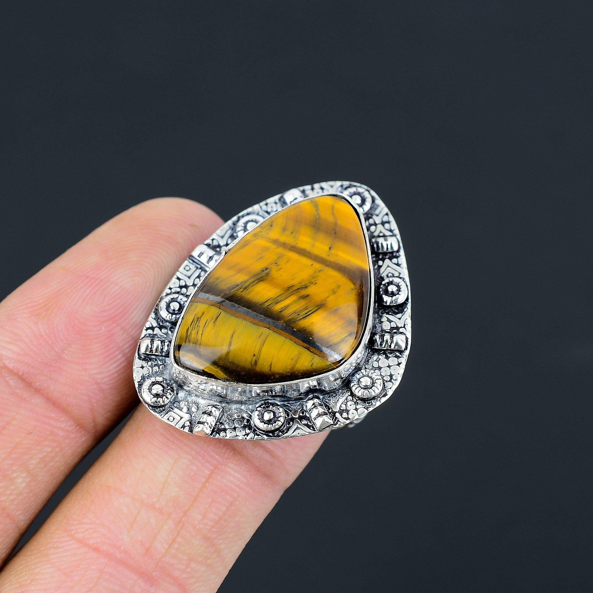 

Natural Tiger Eye Multi Stone Promise Ring Jewelry Size 8.5 925 Sterling Silver 8.5