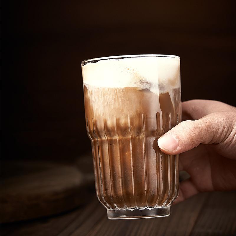 12oz 350ml French Retro Style Transparent Cold Extraction Coffee Cup Striped Glass Restaurant Cafe Bar Lemon Soda Green Tea Mugs