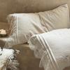 Elegant Rose Embroidery Lace Edge Linen Cotton Bedding Set Double Queen King Size Duvet Cover Flat/Fitted Sheet Pillowcases 4Pcs