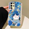 Korean Cute White Cat Vortex Pattern Girls Phone Case for Samsung Galaxy S25 Edge S24 S23 S22 S21 S20 FE Plus Ultra Bags Cover