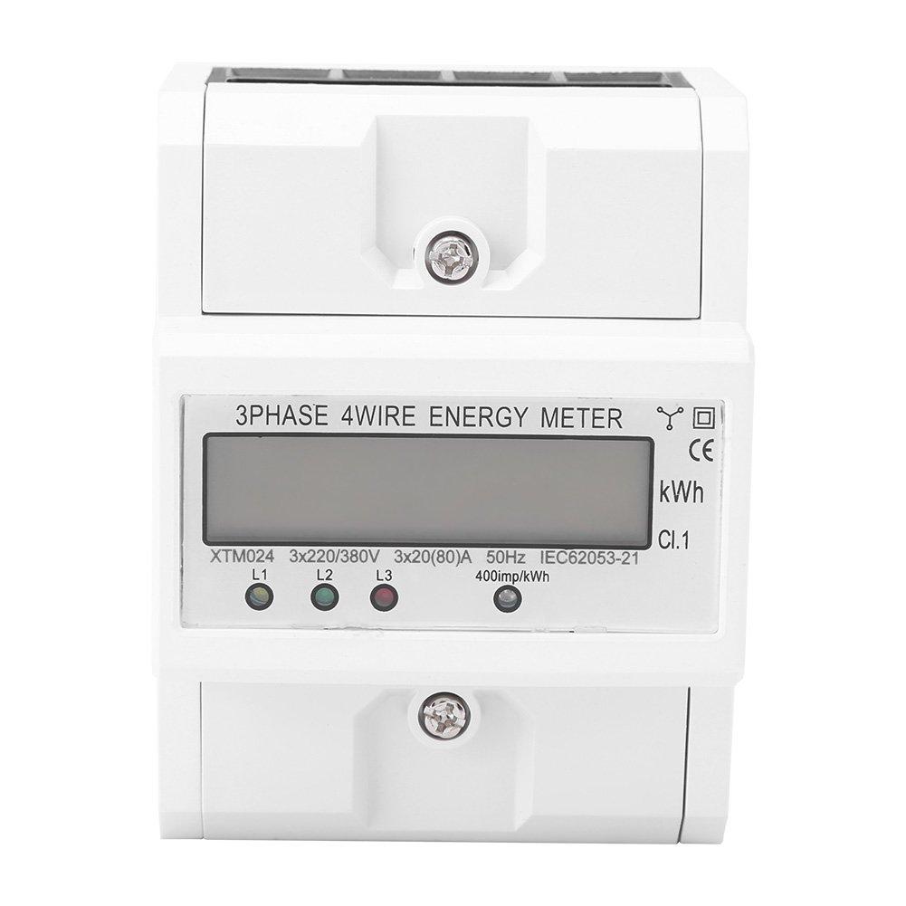 Walfront Třífázový čtyřvodičový digitální elektroměr KWh, 50Hz 3 x 20(80A), LCD displej, elektroměr na DIN lištu