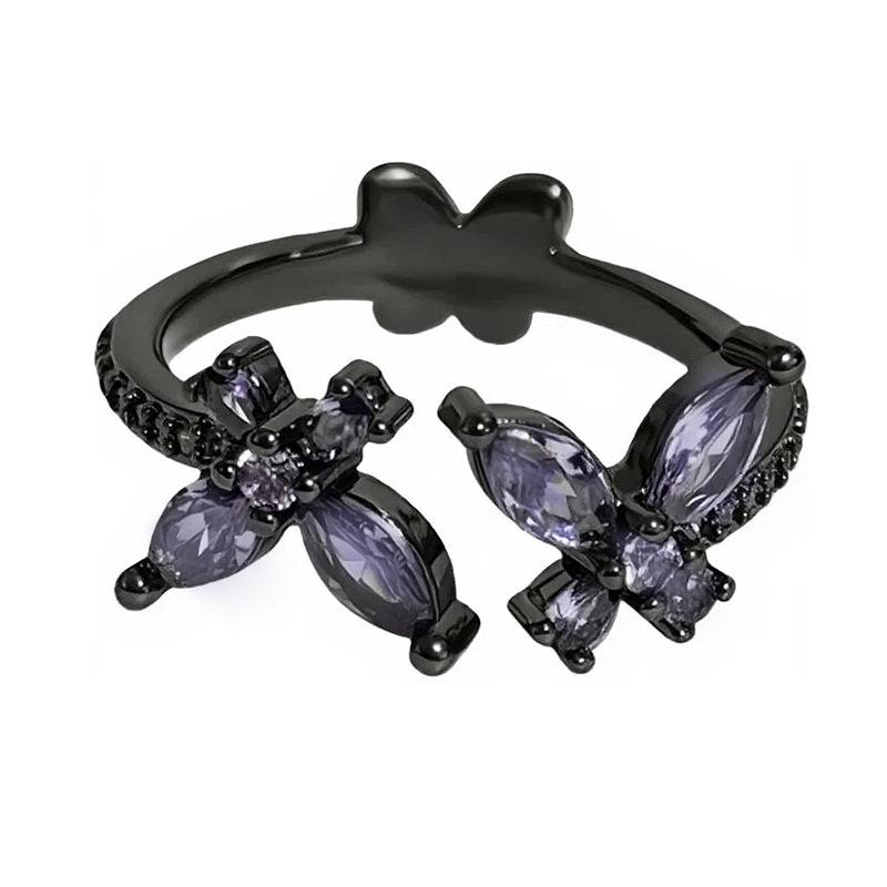 "Dark Butterfly Light" Retro Neutral Enamel Dark Butterfly Open Ring For Women Wearing Personalized Punk Index Finger Ring