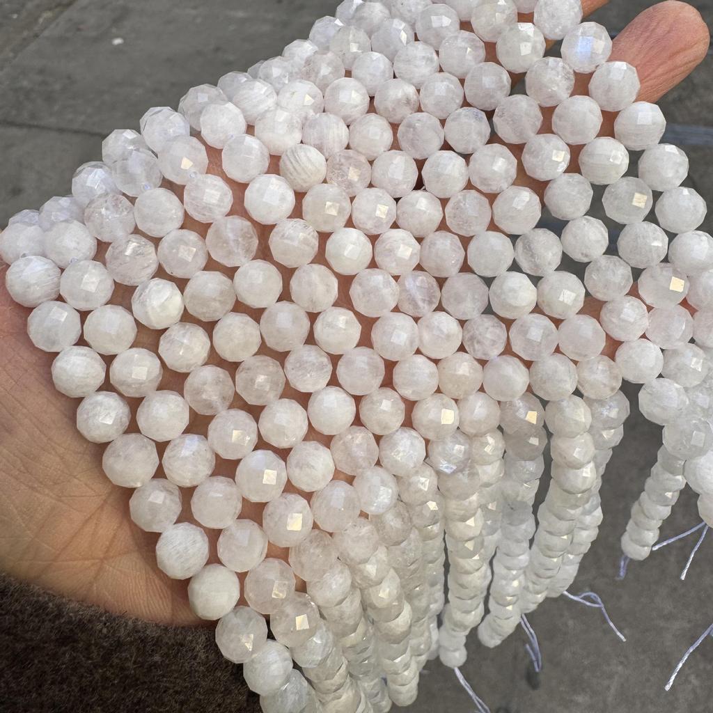 6-10mm Natural Blue & White Moonstone Faceted Strands and Round Beads for DIY Jewelry