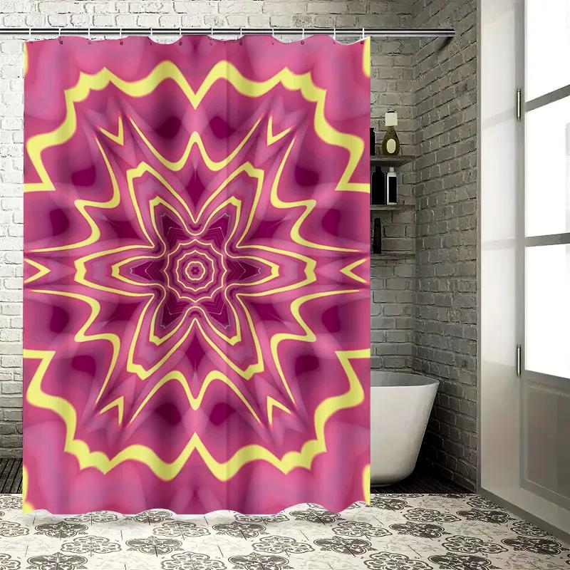 

Unique Floral Pattern Shower Curtain Pink Yellow Swirl Design for Bathroom Decor Waterproof Fabric Material W90xH180cm