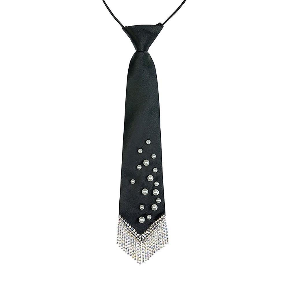 

Black Pearls Tie Rhinestone Decoration Shirt Tie Hand-beaded Long Necktie Daily Style A