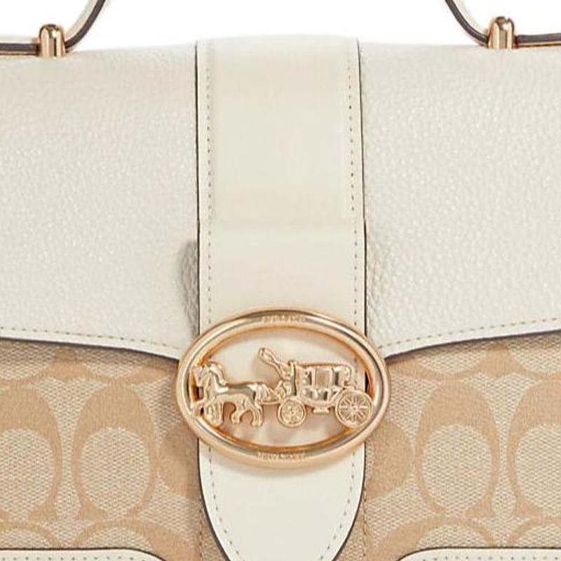 COACH handbag Georgie 22 classic carriage and horse logo lock buckle printed pebble pattern canvas and leather small size women's milk white and light