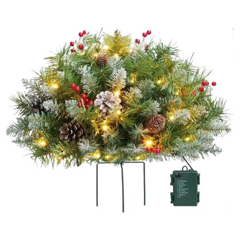A27F-Outdoor Light Up Planter Filler Christmas Urn Filler With Tripod Stake Holiday Decoration For Family Gatherings Garden