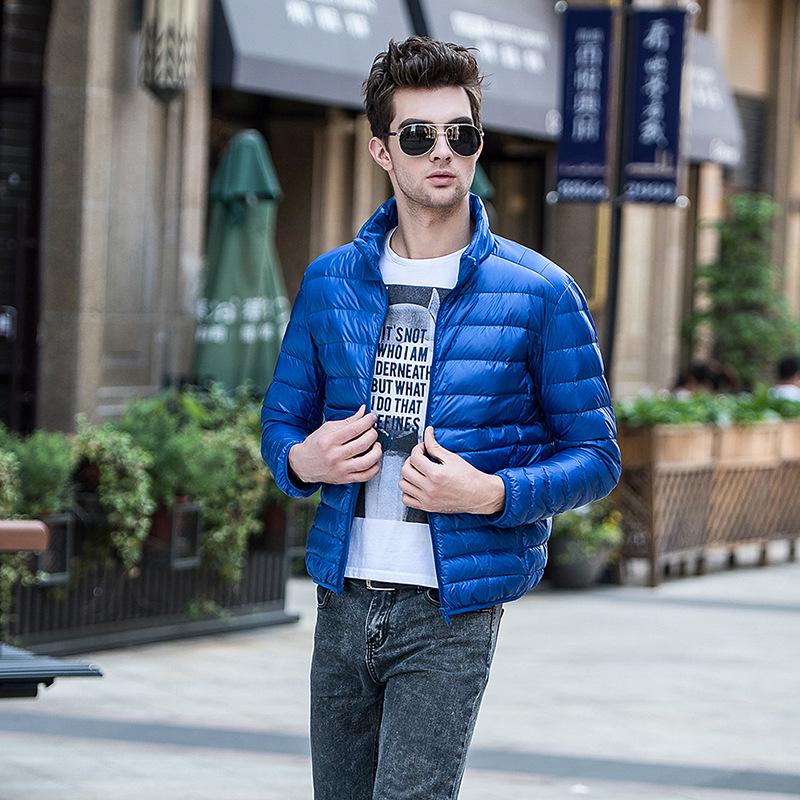 Men's Slim Fit Lightweight Down Jacket: Stand-Up Collar, Autumn/Winter Collection, Plus Sizes Available.