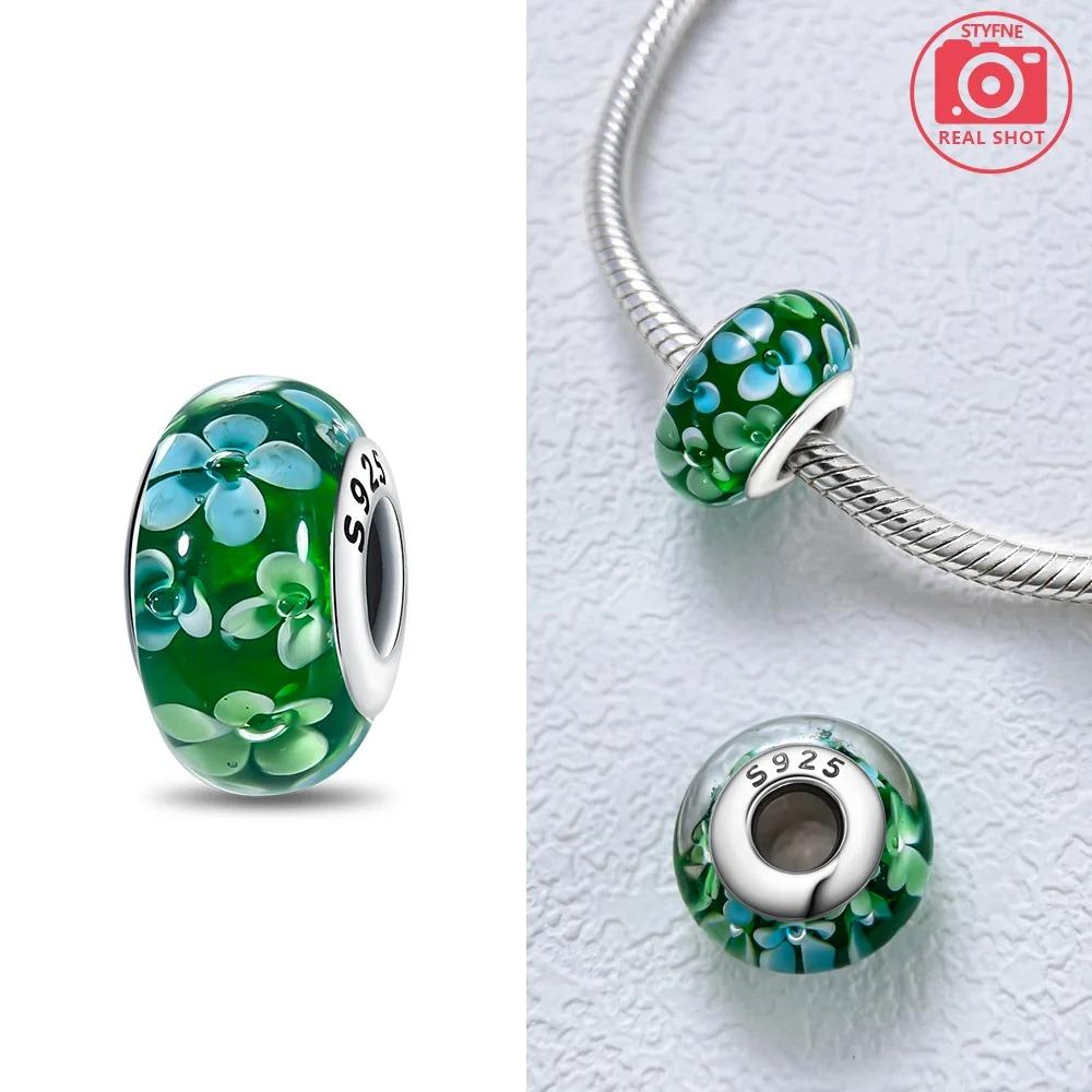 Original Rosa Glasperlen Blaue Romantische Perlen 925 Silber Charms für Frauen DIY Schmuckherstellung Armband Passend