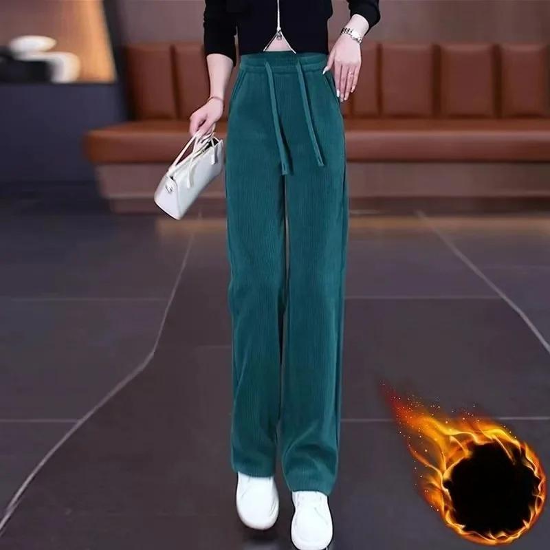 Samt Gepolsterte Lässige Hosen Damen Herbst Winter Hohe Taille Cordhosen Damen Große Größen Gerade Hosen Damen