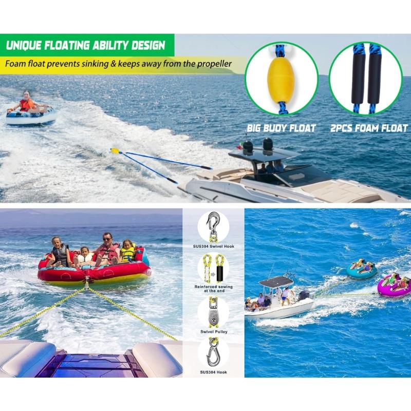 Heavy Type Boats Tow Rope With Stainless Steel Connector Water Sports Tow Line For Kayaks Ski And Small Yachts
