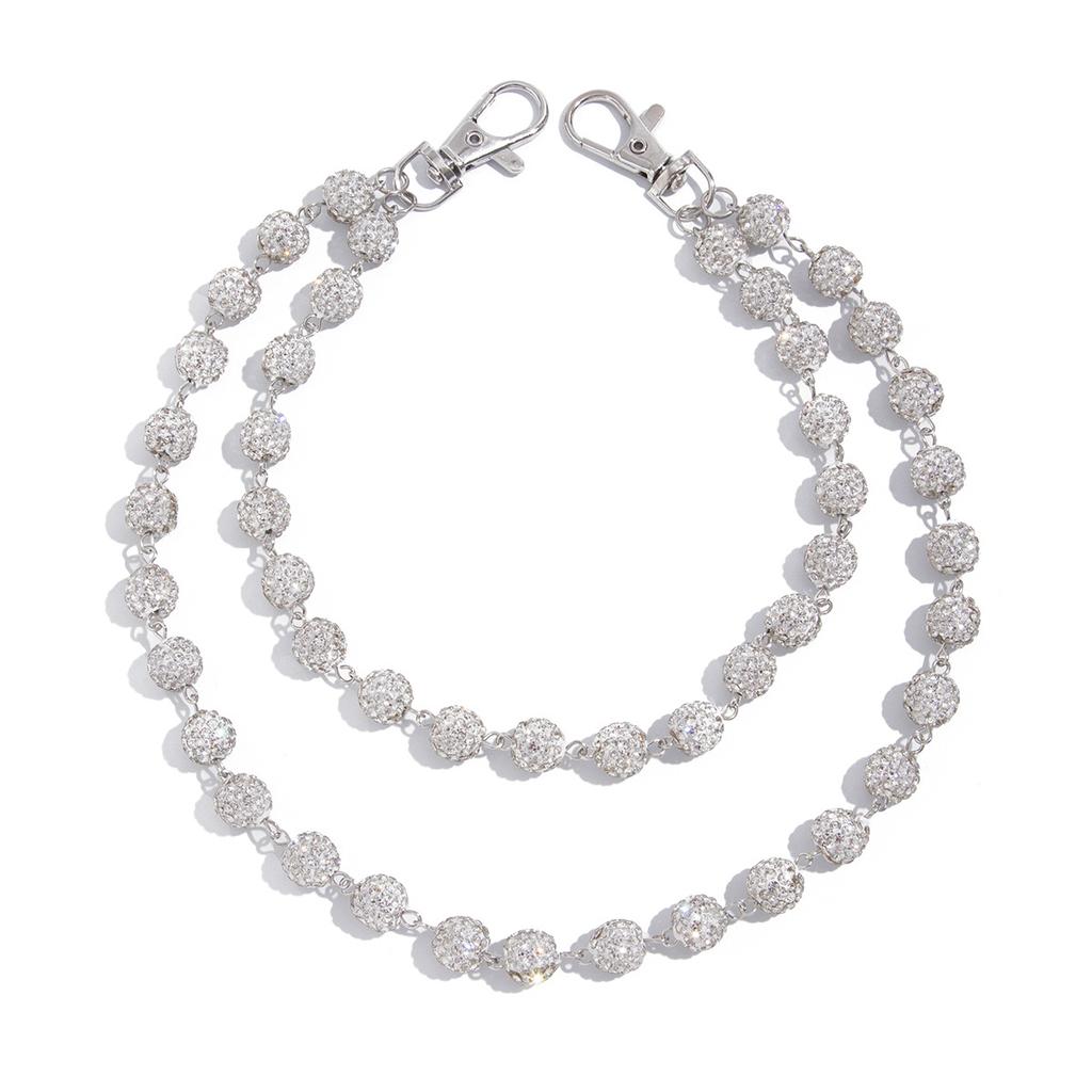 Hip-Hop Style Diamond-Encrusted Diamond Ball Jeans Chain, High-End Full Diamond Bead Chain Waist Chain Pendant
