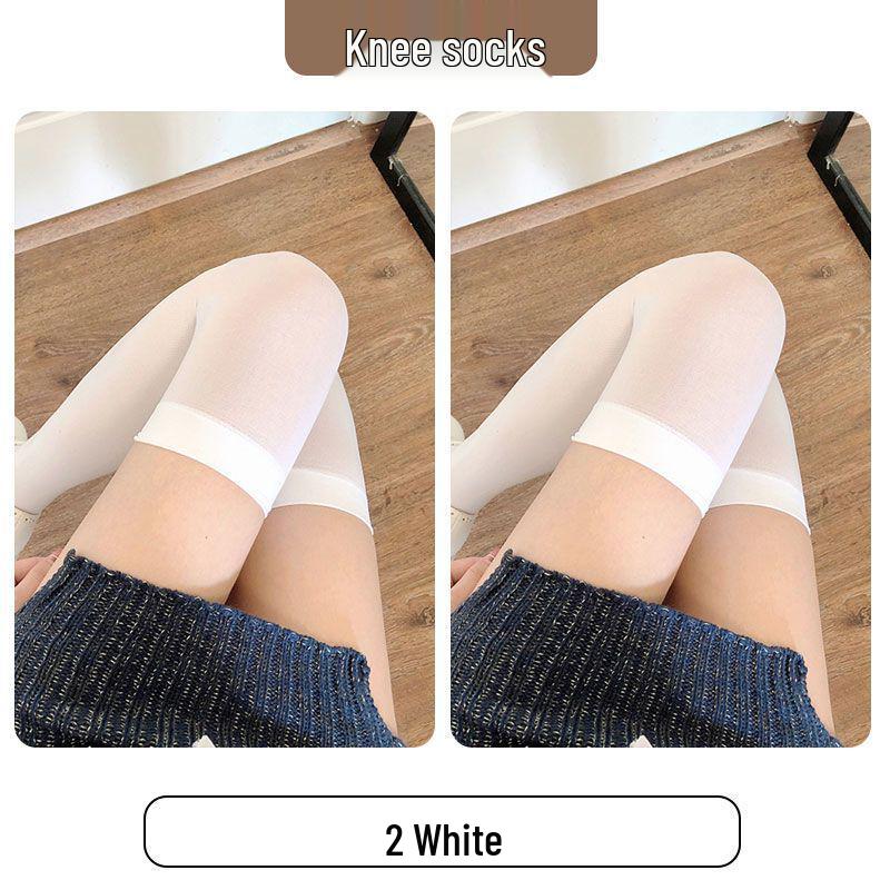 Women's White & Black Japanese Thigh High Silk Stockings - Spring/Summer Velvet Over-the-Knee Socks