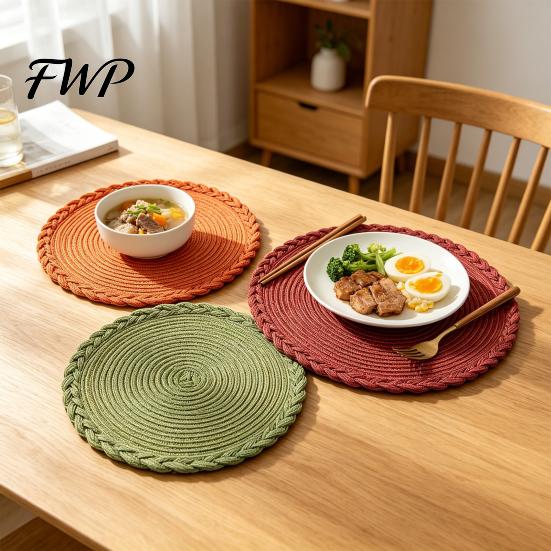 Heat Buffer Table Mat 12 Inch Round Placemats, Polyester Woven Braided Place Mats, Durable Washable Resistant Circle Dining Mats for Kitchen