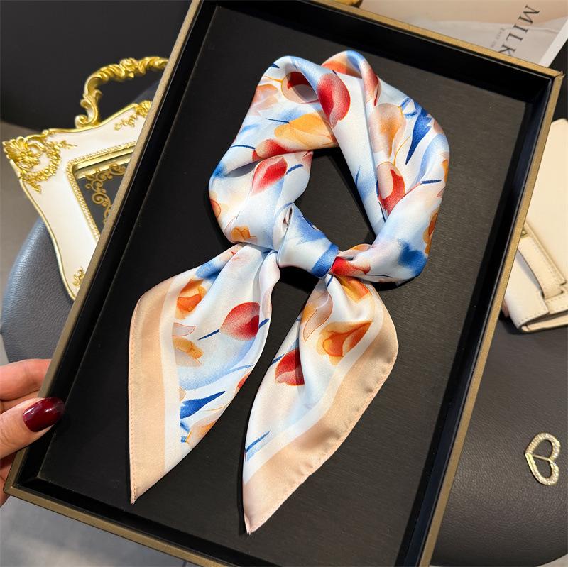 Print 70cm Silk Satin Headkerchief Women Luxury Design Neck Tie Scarf Female Hair Hand Wrist Foulard Shawl Hijab Bandana Scarves