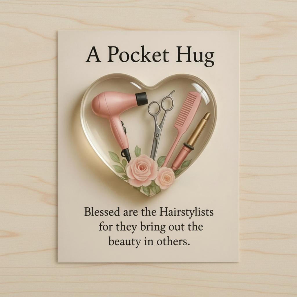 Mini Hairdresser Tools Heart Pocket Hug Token with Greeting Cards Pocket Charm Thank You Gift for Your Hairstylist