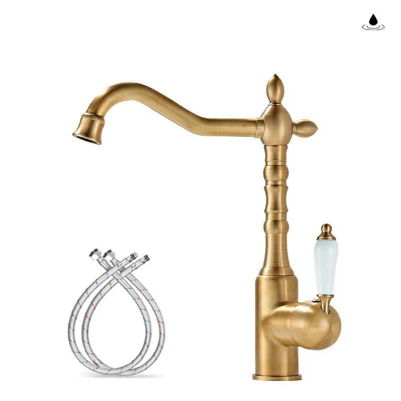 Goldenes Beckenarmatur Chrom Warm- und Kaltwasser-Mischer Antike Waschbeckenarmatur Wasserhähne Das Becken 360° drehbare Armaturen