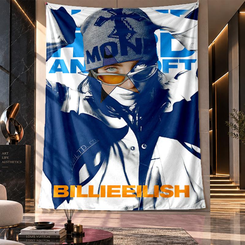 Wall Hanging Tapestry,Billie Eilish Printed Fabric Backdrop For Dorm Room Party Decoration