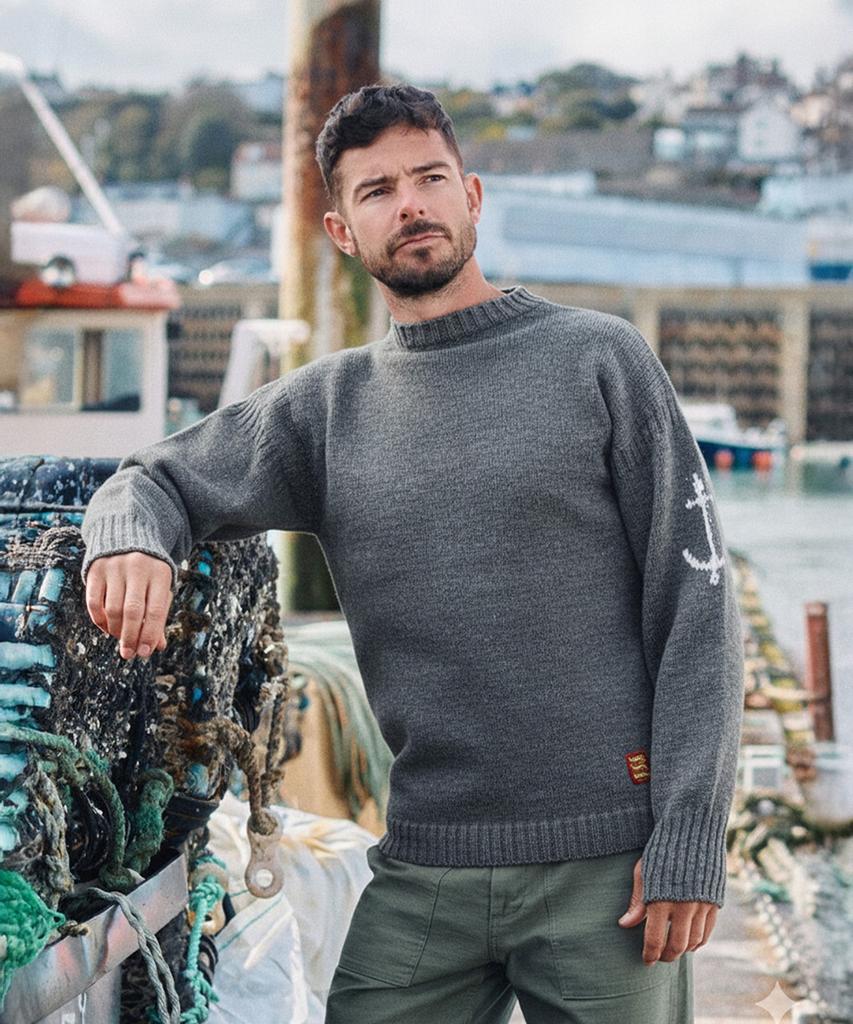Geonjiulleunseu Fisherman Whole Garment Sweater - Mid Grey