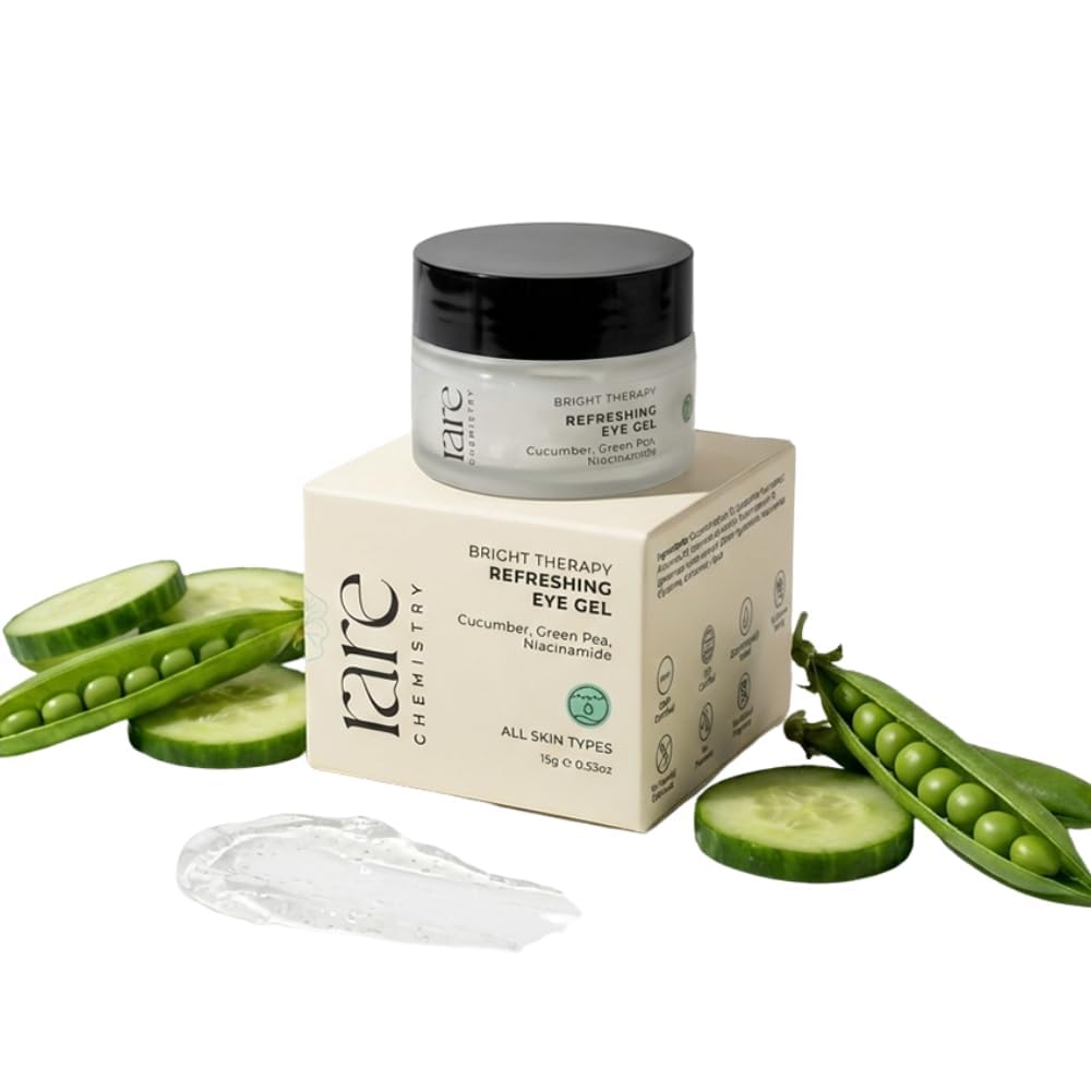 Rare Chemistry Bright Therapy Refreshing Eye Gel | Cucumber, Green Pea & Niacinamide | Reduces Dark Circles & Puffiness | Hydrating Under Eye Gel f