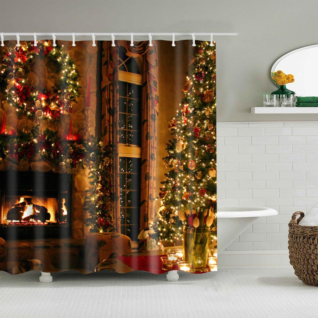 Merry Christmas Duschdraperi Jul Heminredning Snögubbe Santa Claus Badrumsgardin Polyestertyg Vattentät Badskärm