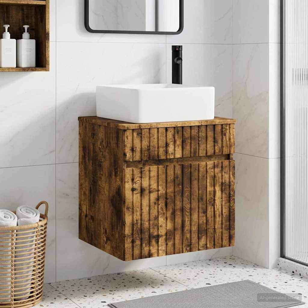 Wall Mounted Washbasin Vanity Smoked Oak