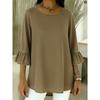 Spring Summer Casual Women's Crew Neck T-shirt Flounce Sleeve 3/4 Sleeve Top