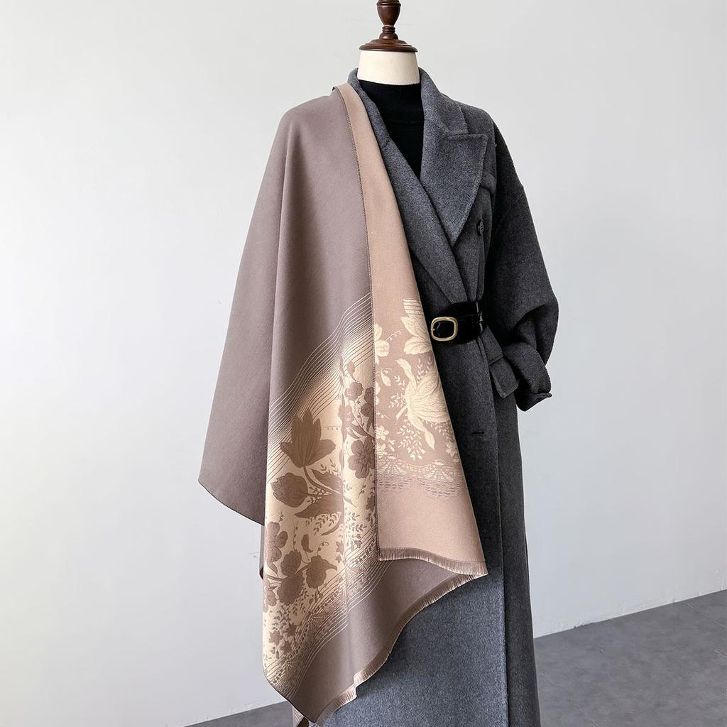 Autumn Winter Scarf Women Pashmina Shawls Cashmere Blanket Warm Thick Chunky Stoles Lady Elegant Poncho Floral Outdoor Bufanda