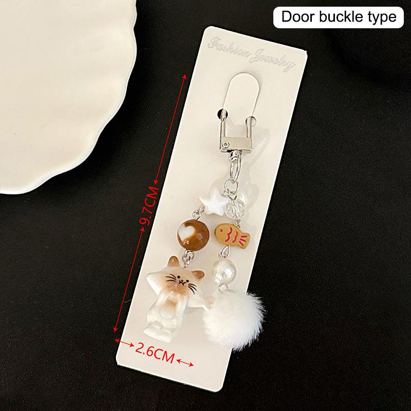 

Y2K Милая кошачья цепочка для телефона Универсальный брелок с меховым помпоном и бусинами Прекрасный шнурок для мобильного телефона Подвеска для рюкзака