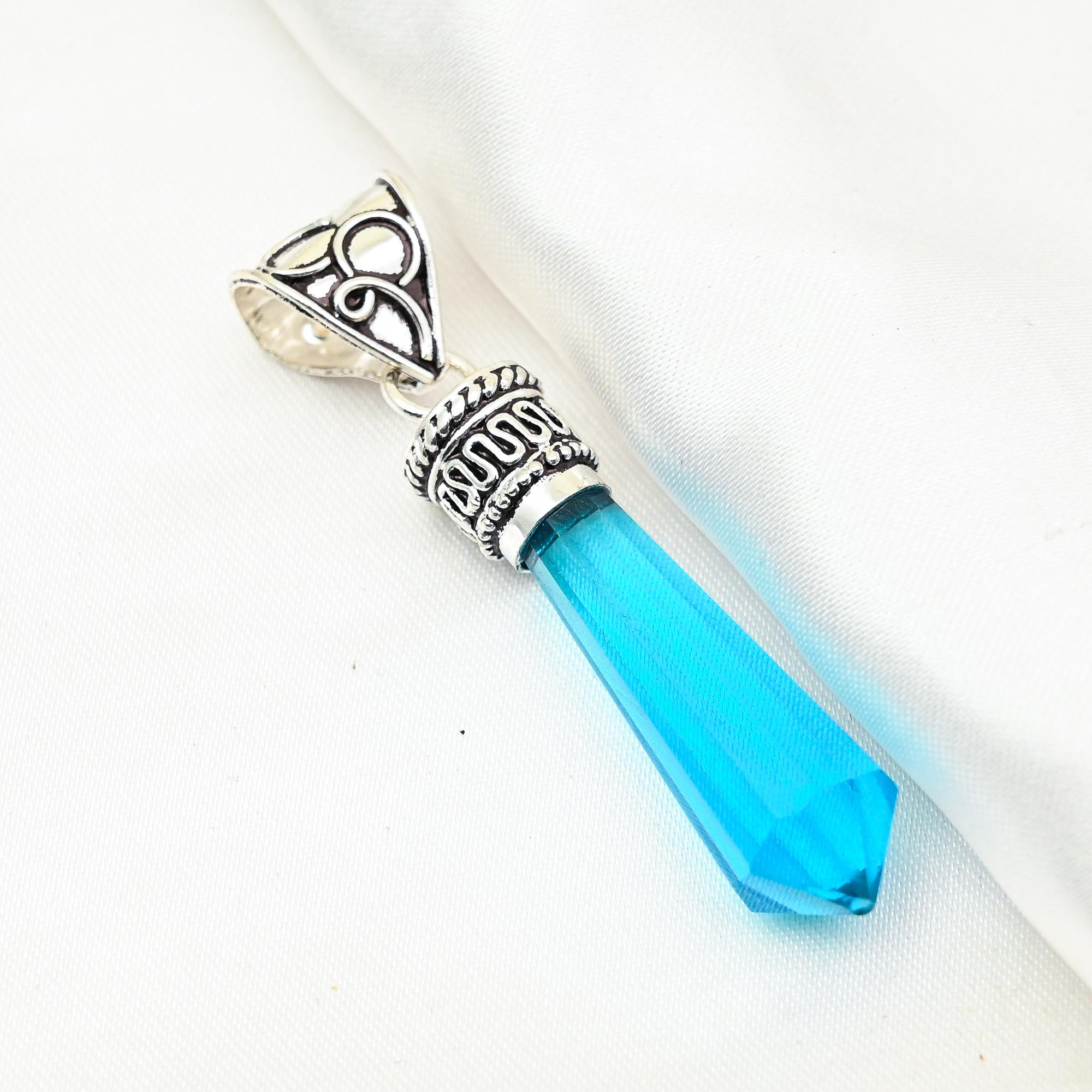 

Подвеска с голубым топазом, ювелирные изделия из цельного серебра 925 пробы с драгоценными камнями, подвеска ручной работы, на День благодарения 1.96 Inches синий