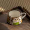Cute Cat Ceramic Mug,Vintage Hand-Painted Ceramic Mug, Retro Floral Coffee Cup, Handmade Art Teacup for Home Office