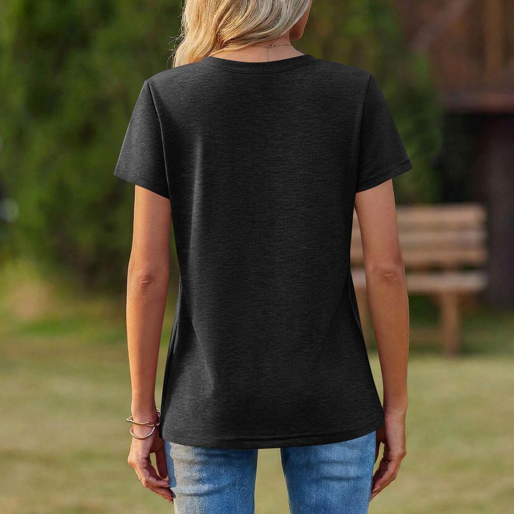 Dam T-shirt Kortärmad Sommar Toppar V-ringning Casual Bas T-shirts Vårkläder Trendigt Outfit
