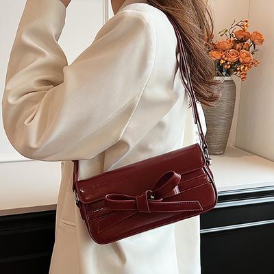 Trend Sweet Bow Shoulder Bags For Female Summer Solid Color Simple PU Leather Crossbody Bag  New Versatile Women's Purses