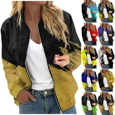Women's Outerwear Print Long Sleeve Casual Zipper Tops Cardigan Shirt Slim Jacket For Women