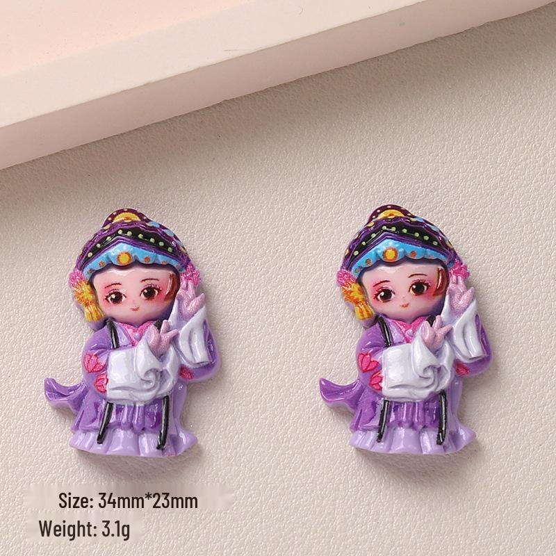 Cross-Border Cartoon DIY Resin Accessories: Opera Character Hair Clips & Phone Case Ornaments.