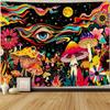 Mystic Moon Moth Tapestry, Boho Celestial Sunflower Floral Print Large Wall Hanging for Bedroom Living Room Aesthetic Decor