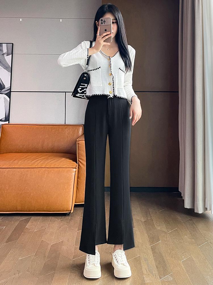 

Ice Silk Slit Flared Pants for Women - Plus Size, Petite, Spring/Summer, Slimming Effect, Drapey Suit Trousers S (90-99 jin)