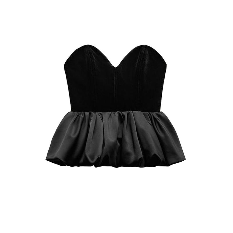 

Fall and Winter New Women s Clothing Fashion Wind Versatile Lotus Leaf Velvet Heart-Shaped Collar Tube Top Tops 9881185 Black L