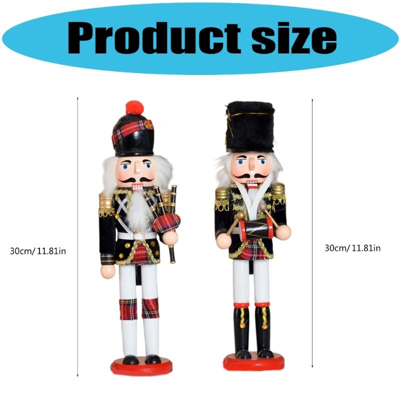Natural Wood Nutcrackers Statue Ornament 30cm Tall Bagpipe Drummer Soldier Figure Home Decoration For Family Festivities