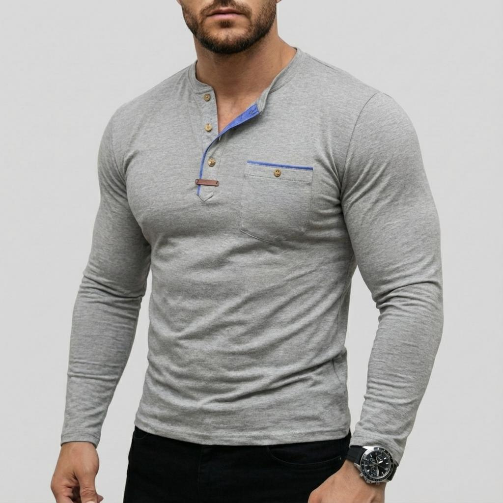 Men's casual ,color long,sleeved base layer shirt, men's button,down round,neck elastic sport top