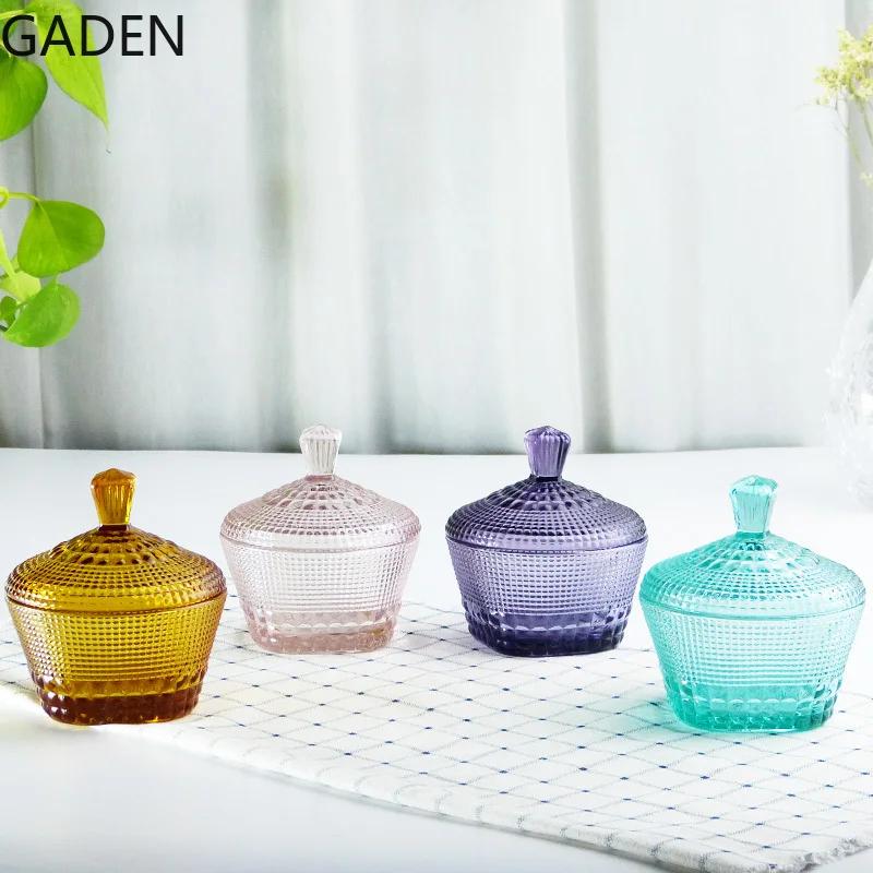Stained Glass Candy Jar European Retro Storage Jar with Lid Storage Jar Household Storage Box Home Decoration Accessories