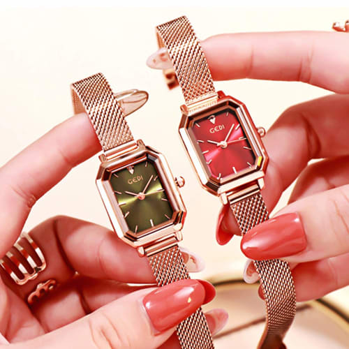 RORIOS watch Women's Watch, Water Resistant, Made in Japan, Quartz Movement, Square Face, Mesh Band, Popular, Casual, Commuting, School, Green