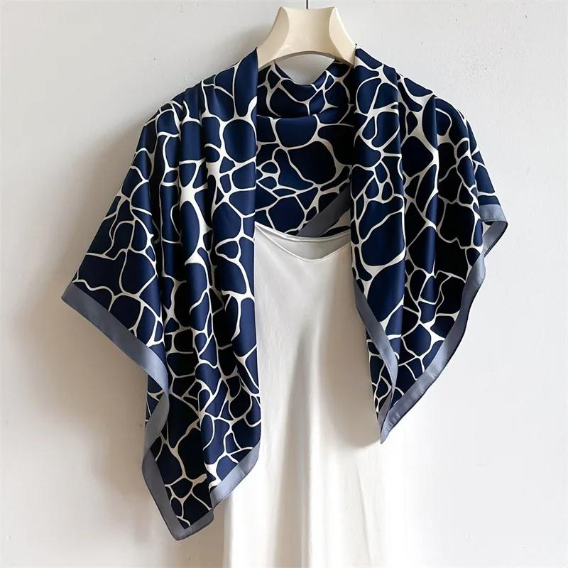 

90*90cm Korean Popular Silk Scarf Women Shawls Fashion Bandannas Print Sunscreen Kerchief Luxury Square Scarves Ribbon Hairband 90x90CM