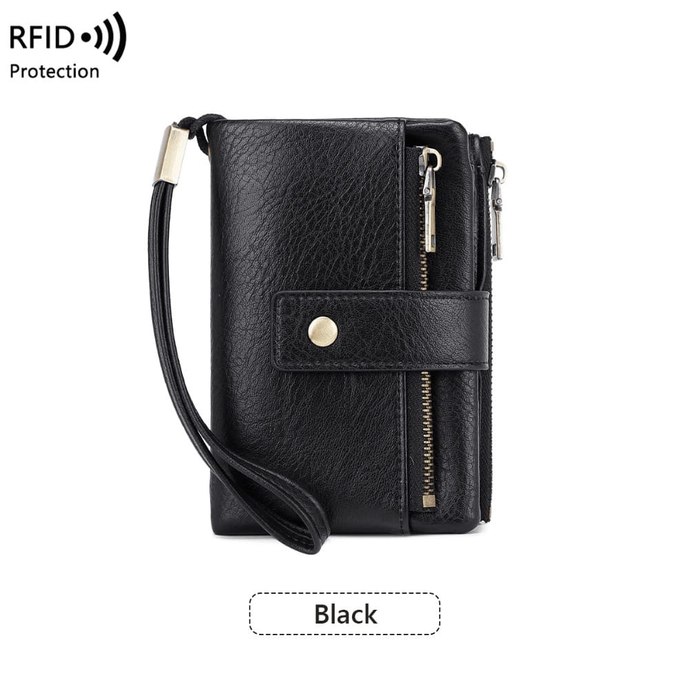 New RFID anti-theft women's wallet multi-function short wallet retro large-capacity change bag