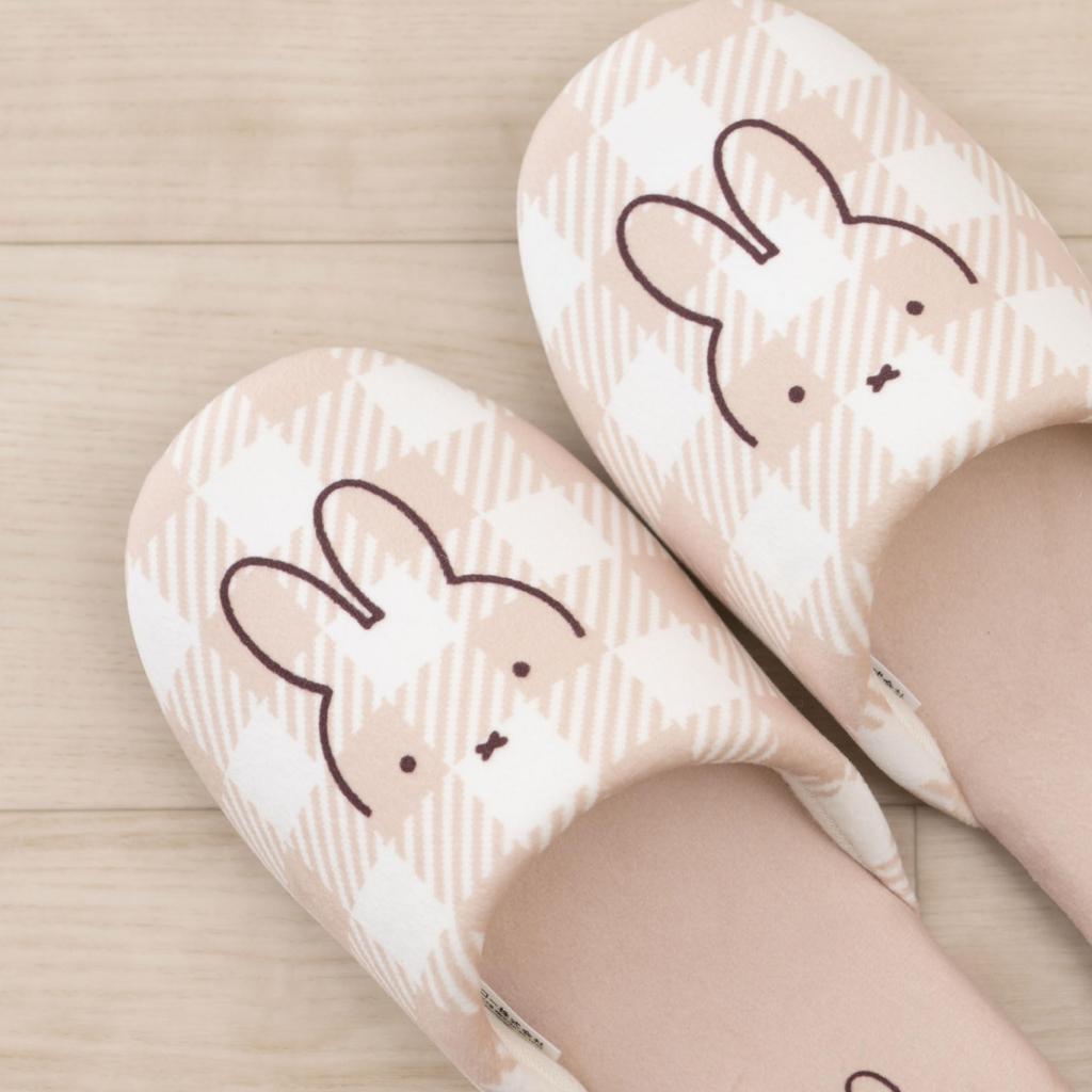 Senko Miffy Check Line One Size Fits Character 66988 Slippers, All, Beige, Design, Washable,