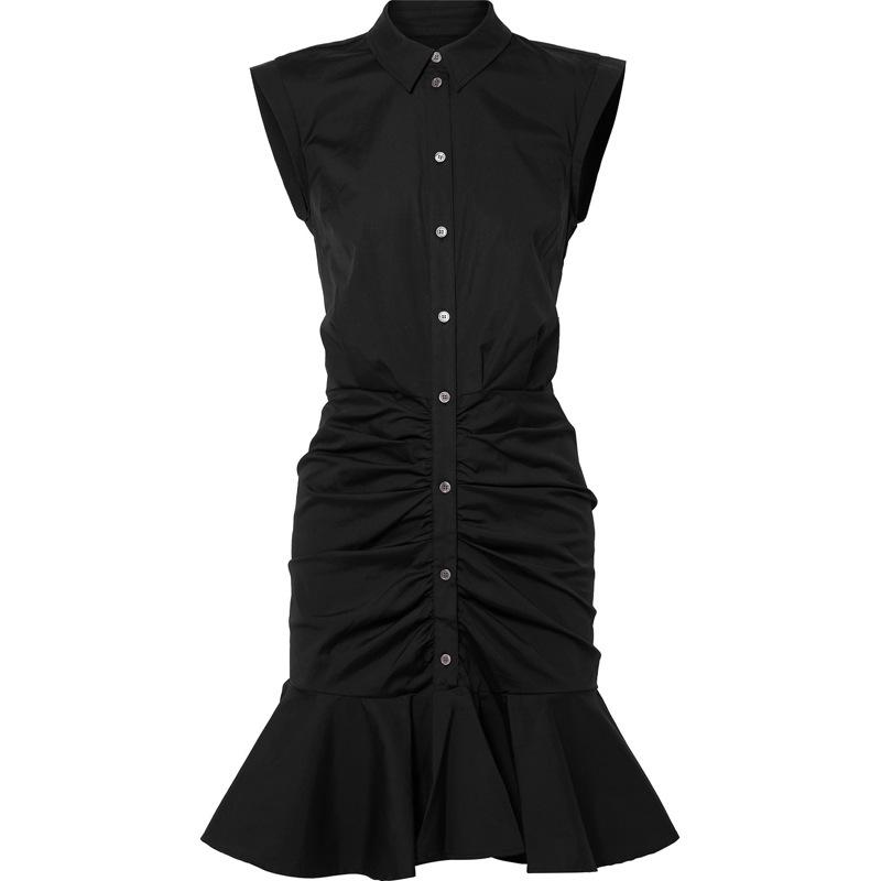 

2025 Summer Fashion Slim Fishtail Cotton Dress - Single-Breasted XL чёрный