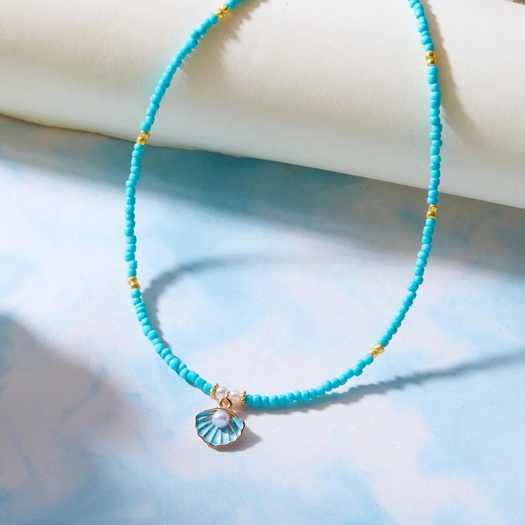 Bohemian Handmade Beads Chain Fashion Necklaces for Women Simple Metal Shell Pendant Necklaces Party Jewelry Gifts